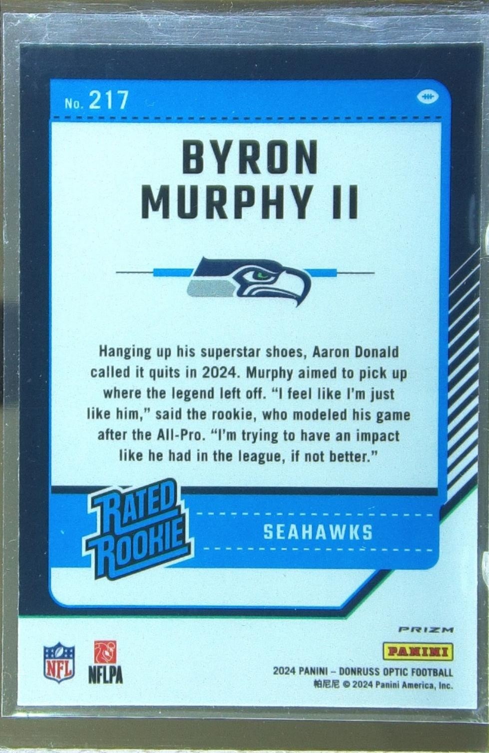 2024 Donruss Optic Byron Murphy II Stars RC #217 Seahawks - Image 3