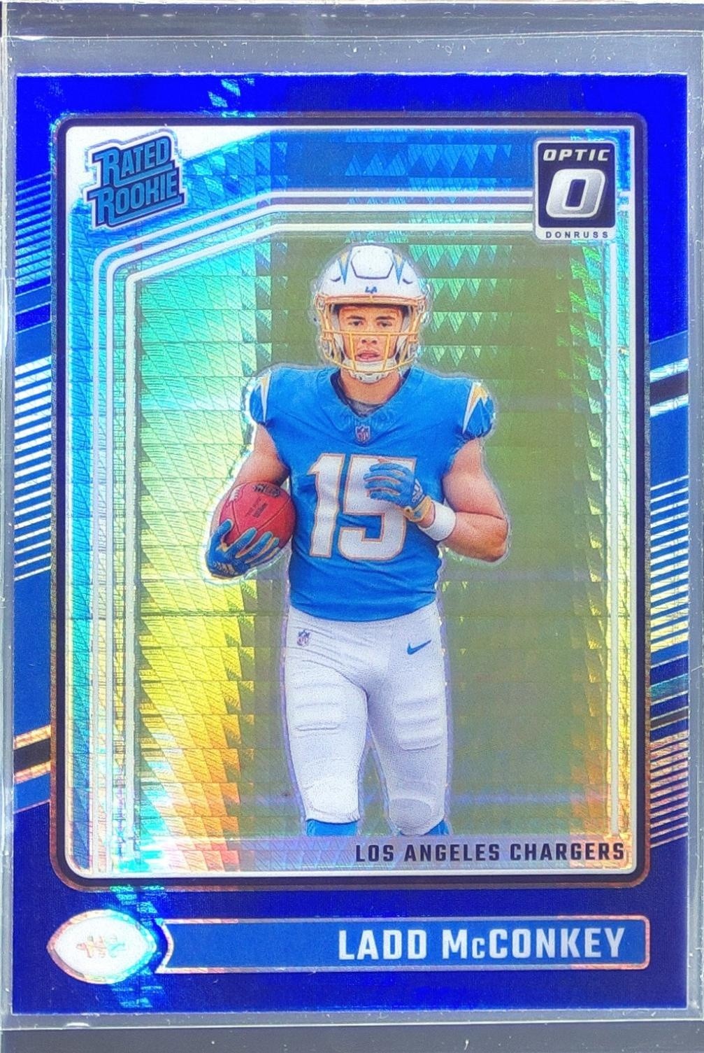 2024 Donruss Optic Ladd McConkey Blue Hyper RC #266 Chargers
