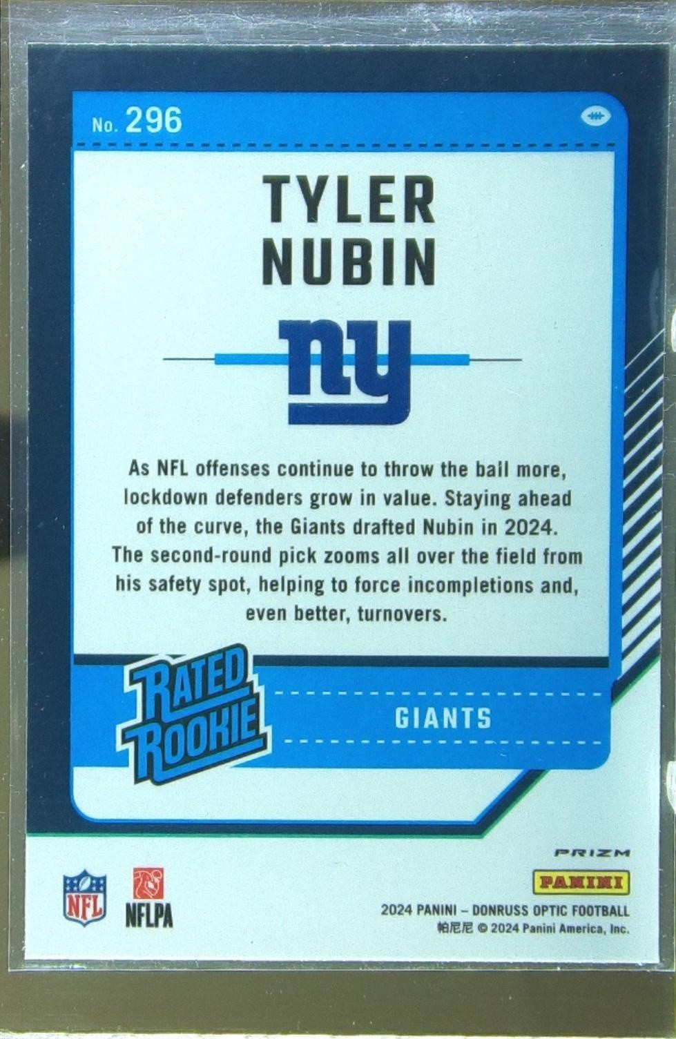2024 Donruss Optic Tyler Nubin Purple Shock RC #296 Giants - Image 3