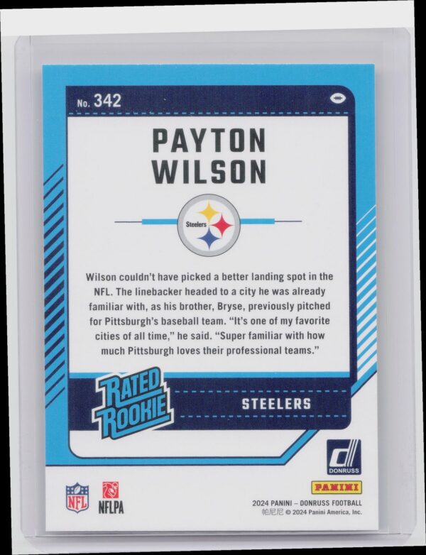 2024 Donruss Payton Wilson RC 342 Steelers - Image 3