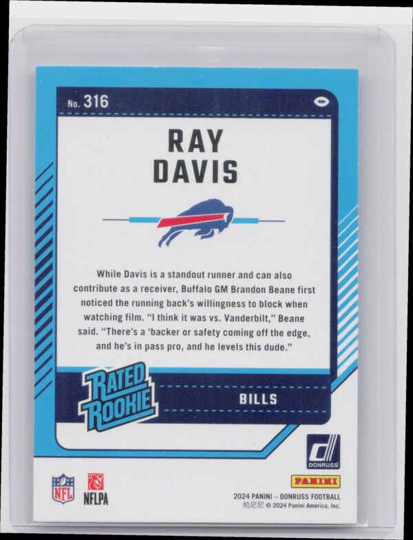 2024 Donruss Ray Davis RC 316 Bills - Image 3