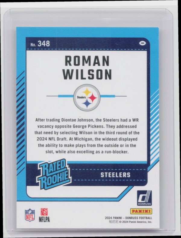 2024 Donruss Roman Wilson RC 348 Steelers - Image 3