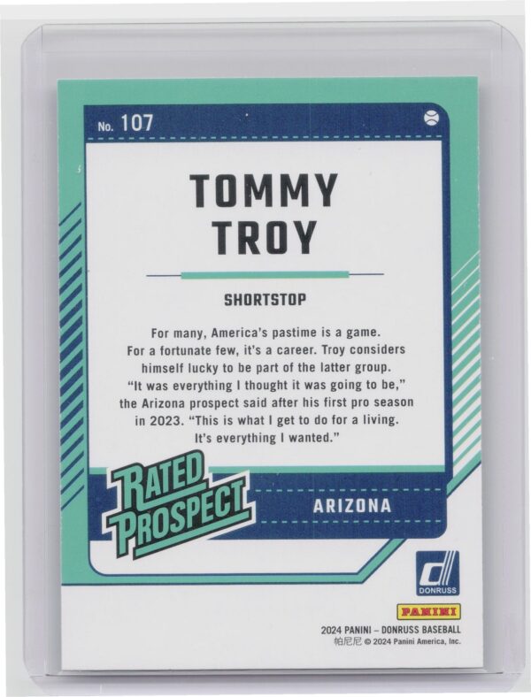 2024 Donruss Tommy Troy Liberty #107 Diamondbacks - Image 3