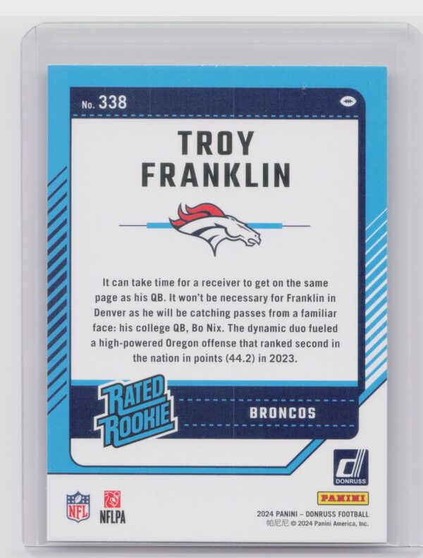 2024 Donruss Troy Franklin RC 338 Broncos - Image 3