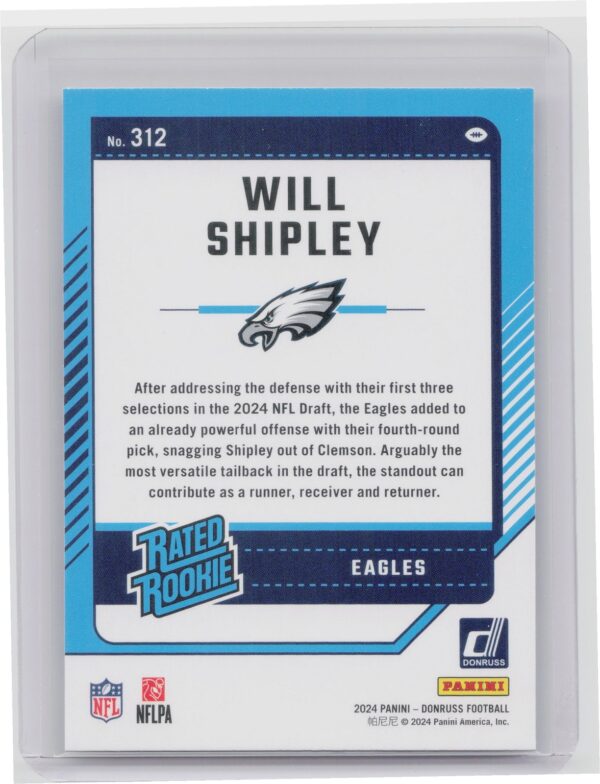 2024 Donruss Will Shipley Rated Rookie 312 Eagles - Image 3