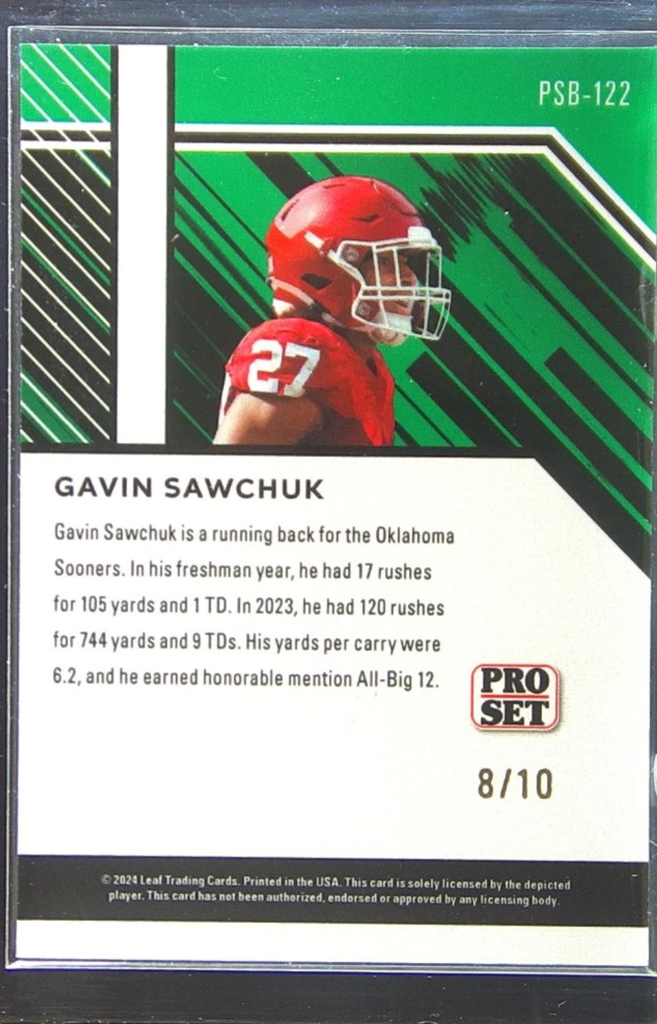 2024 Leaf Collective Gavin Sawchuk /10 #PSB-122 Sooners Pro Set Shimmer Orange - Image 3