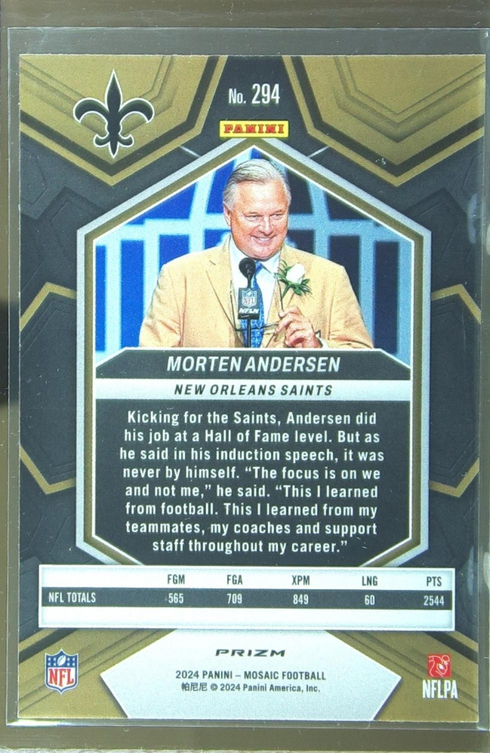 2024 Mosaic Morten Andersen Silver 294 Saints - Image 3