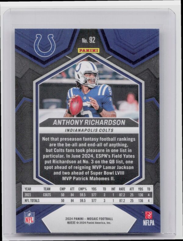 2024 Panini Mosaic Anthony Richardson 92 Colts - Image 3