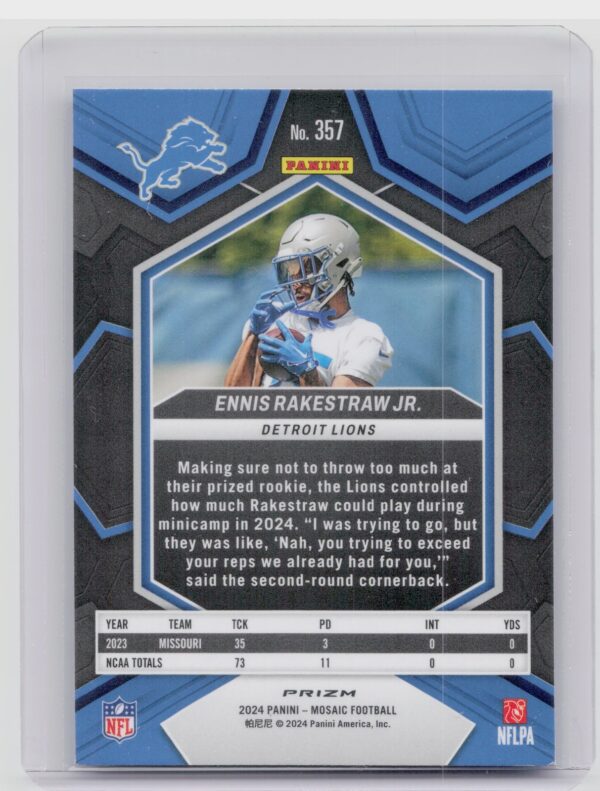 2024 Panini Mosaic Ennis Rakestraw Jr. Mosaic Reactive Blue RC 357 Lions - Image 3