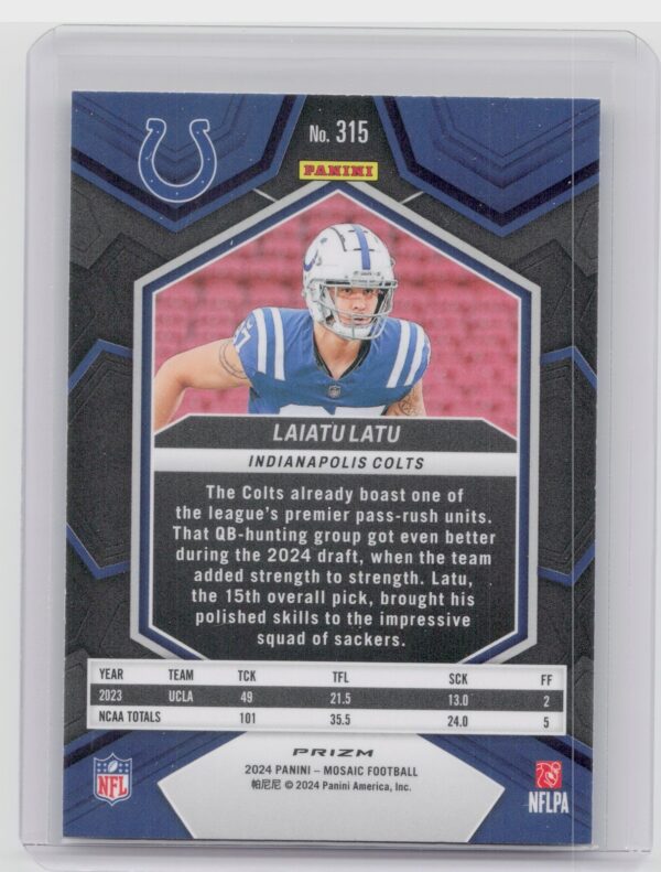 2024 Panini Mosaic Laiatu Latu Mosaic Green 315 Colts - Image 3