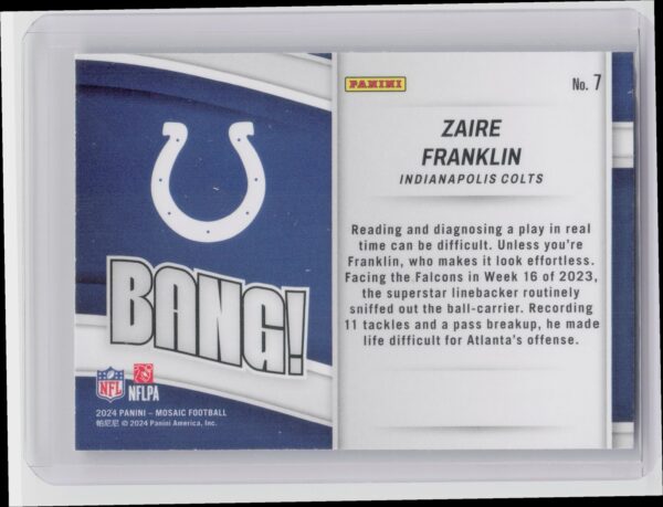 2024 Panini Mosaic Zaire Franklin 7 Colts Bang! Mosaic - Image 3