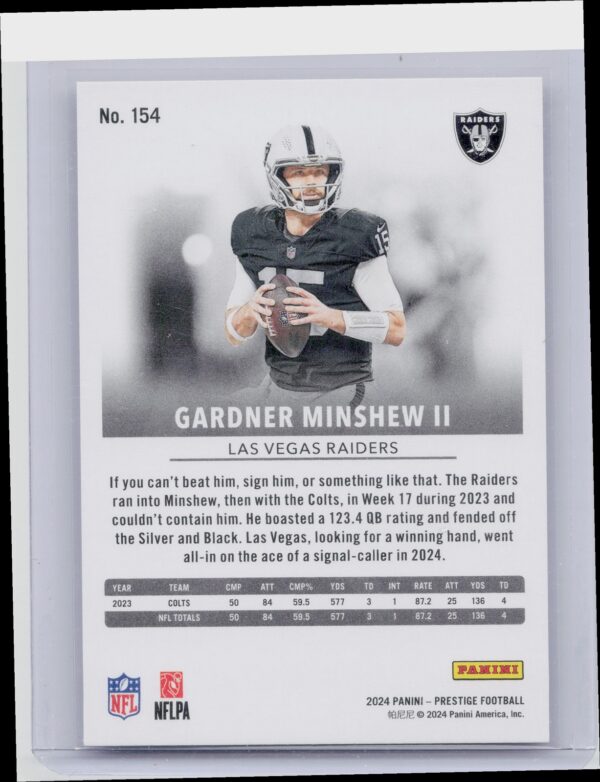 2024 Panini Prestige Gardner Minshew II Blue Xtra Points 154 Raiders - Image 3