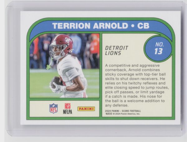 2024 Panini Score Terrion Arnold Potential #13 Lions - Image 3
