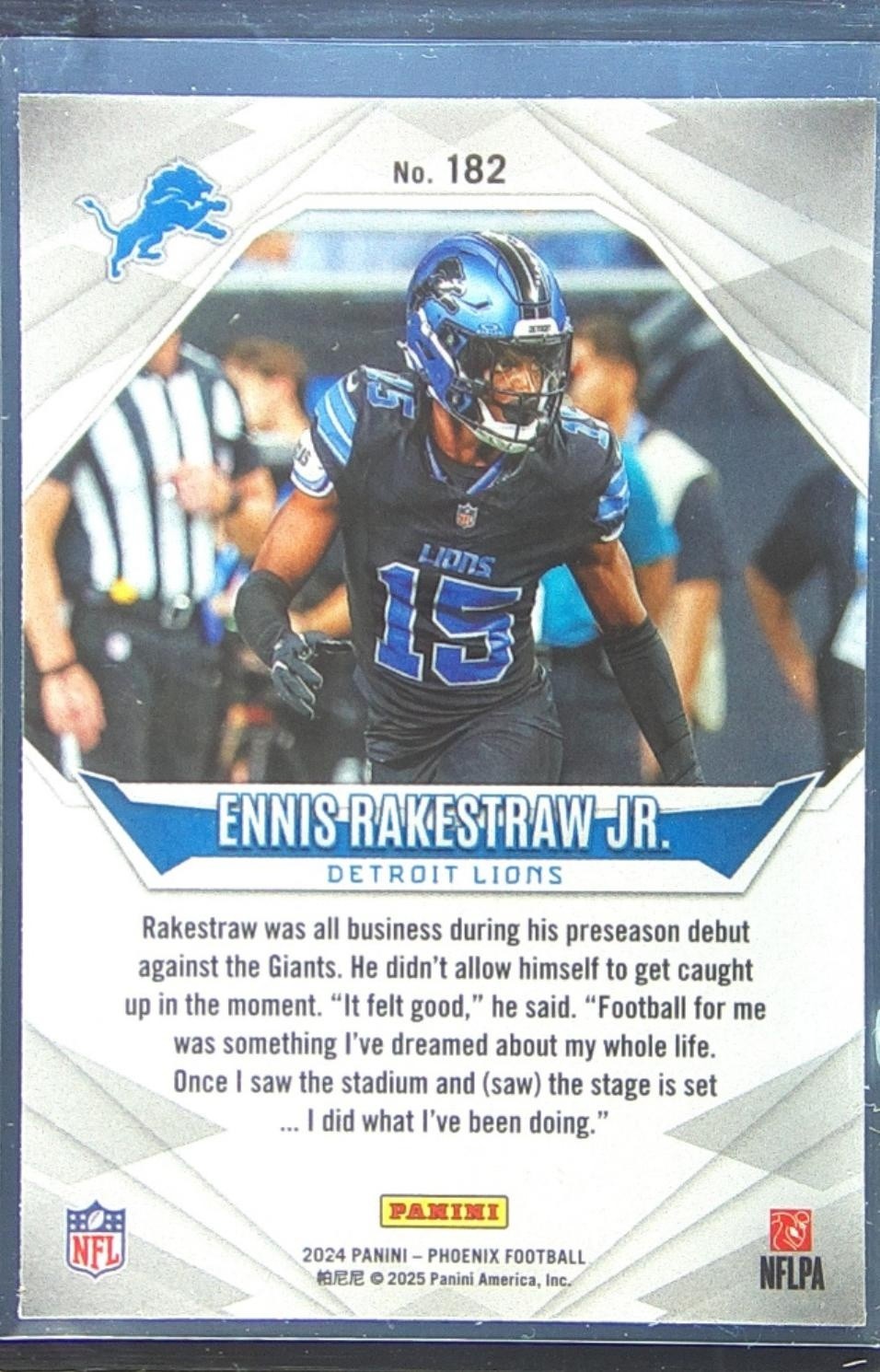 2024 Phoenix Ennis Rakestraw JR. RC #182 Lions - Image 3