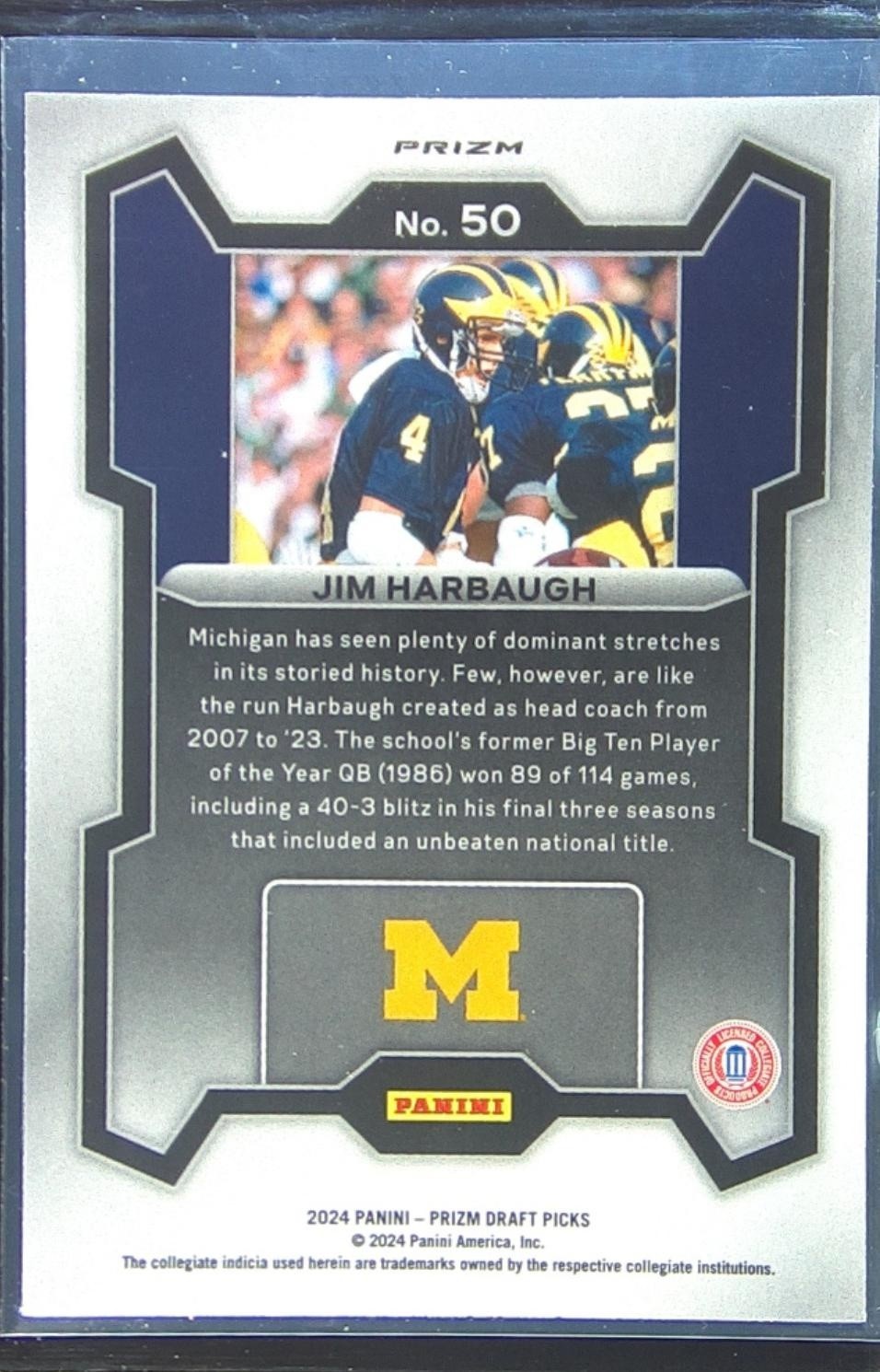 2024 Prizm Collegiate Draft Picks Jim Harbaugh Silver 50 Wolverines - Image 3