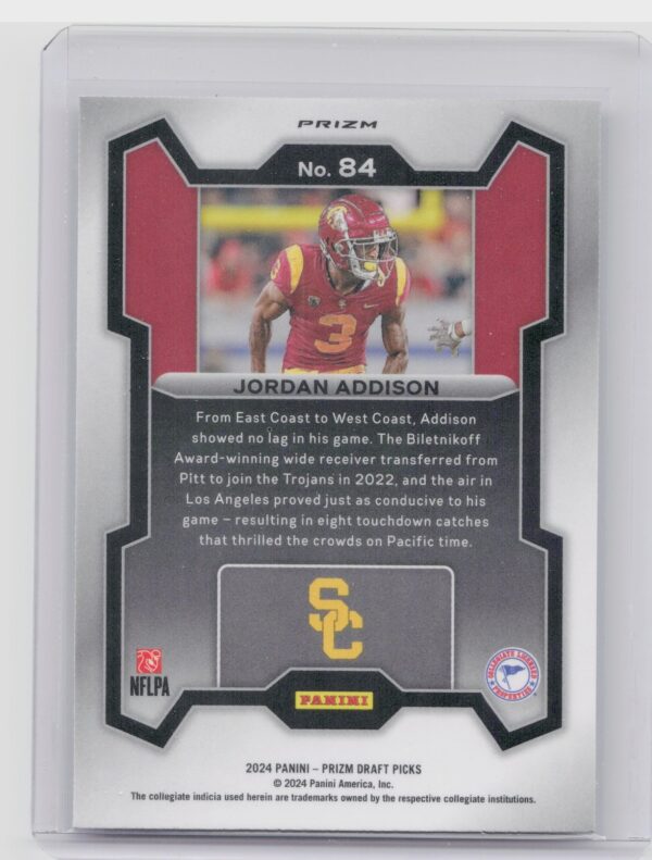 2024 Prizm Collegiate Draft Picks Jordan Addison Silver 84 Trojans - Image 3
