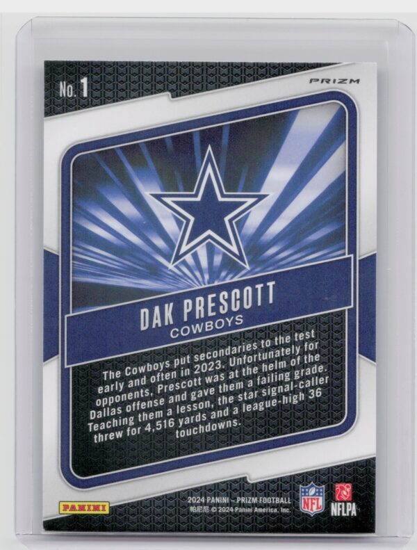 2024 Prizm Dak Prescott 1 Cowboys Hype Green Ice Prizm - Image 3