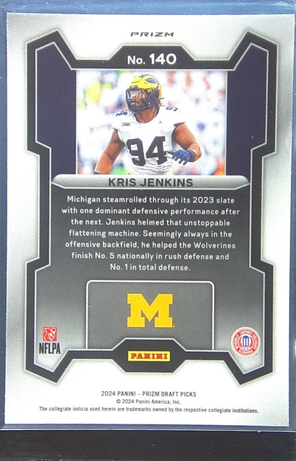 2024 Prizm Draft Picks Kris Jenkins Red Ice RC #140 Wolverines - Image 3