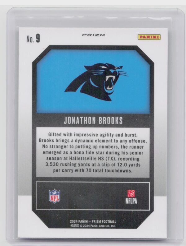 2024 Prizm Jonathon Brooks RC 9 Panthers Emergent Green Prizm - Image 3