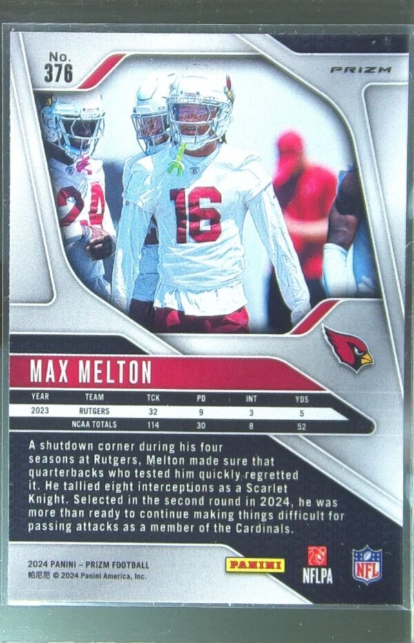 2024 Prizm Max Melton Silver RC 376 Cardinals - Image 3