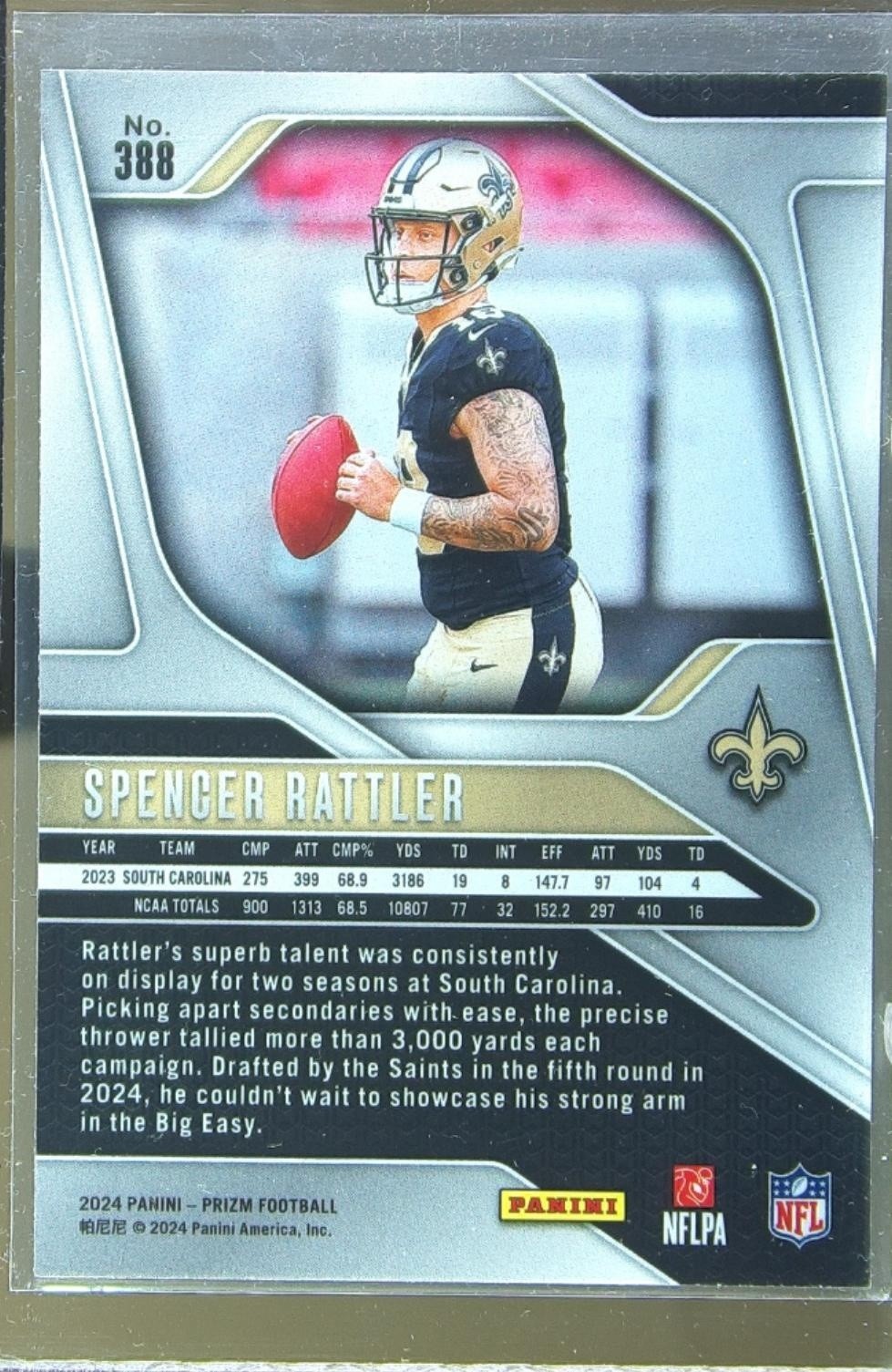 2024 Prizm Spencer Rattler RC #388 Saints - Image 3