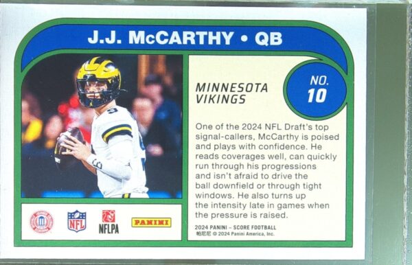 2024 Score J.J. McCarthy RC #10 Vikings Protential - Image 3