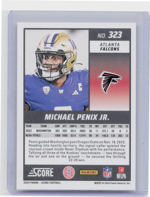 2024 Score Michael Penix Jr. RC #323 Falcons - Image 3