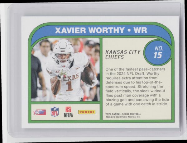 2024 Score Xavier Worthy RC 15 Chiefs Protential - Image 3