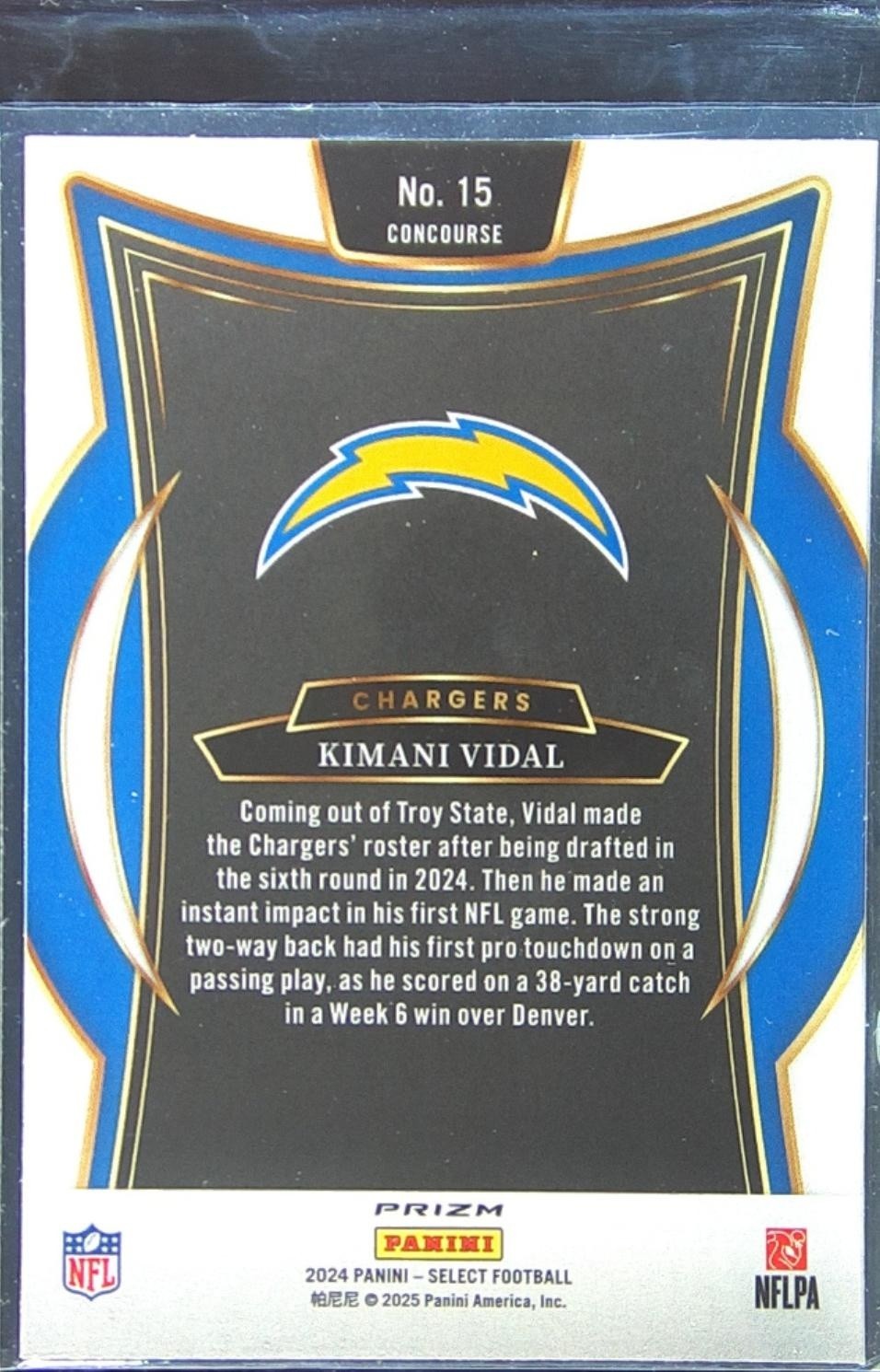 2024 Select Kimani Vidal Red & Blue Prizm Shock RC #15 Chargers - Image 3