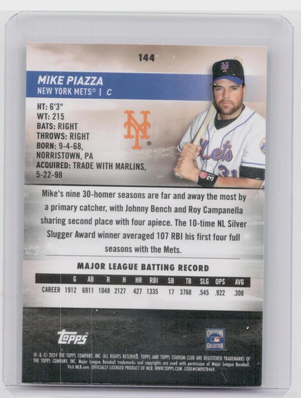 2024 Stadium Club Mike Piazza #144 Mets - Image 3