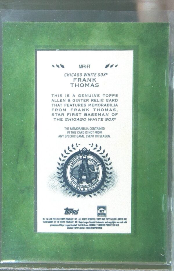 2024 Topps Allen & Ginter Frank Thomas JSY #MFR-FT Sox Framed Mini Relics - Image 3