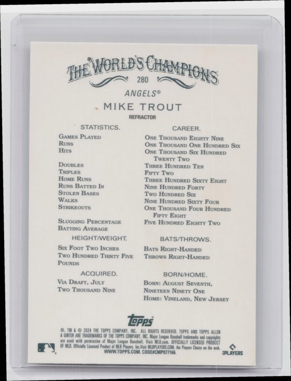 2024 Topps Allen & Ginter Mike Trout Silver Portrait #280 Angels - Image 3