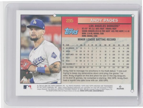 2024 Topps Archives Andy Pages RC #295 Dodgers - Image 3