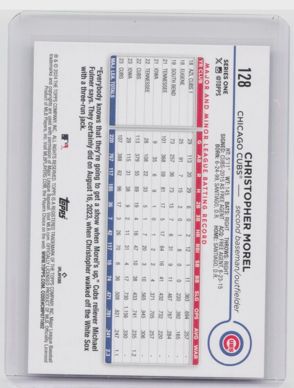 2024 Topps Christopher Morel RC #128 Cubs - Image 3