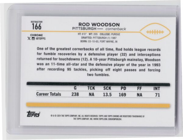 2024 Topps Chrome Rod Woodson Refractor #166 Steelers - Image 3