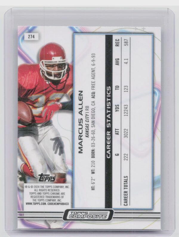 2024 Topps Composite Topps Chrome Marcus Allen #274 Chiefs - Image 3