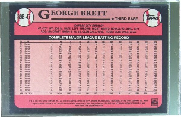 2024 Topps George Brett #89B-47 Royals 1989 35th Anniversary Foil - Image 3