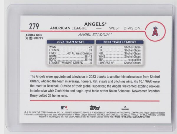 2024 Topps Los Angeles Angels #279 Angels - Image 3