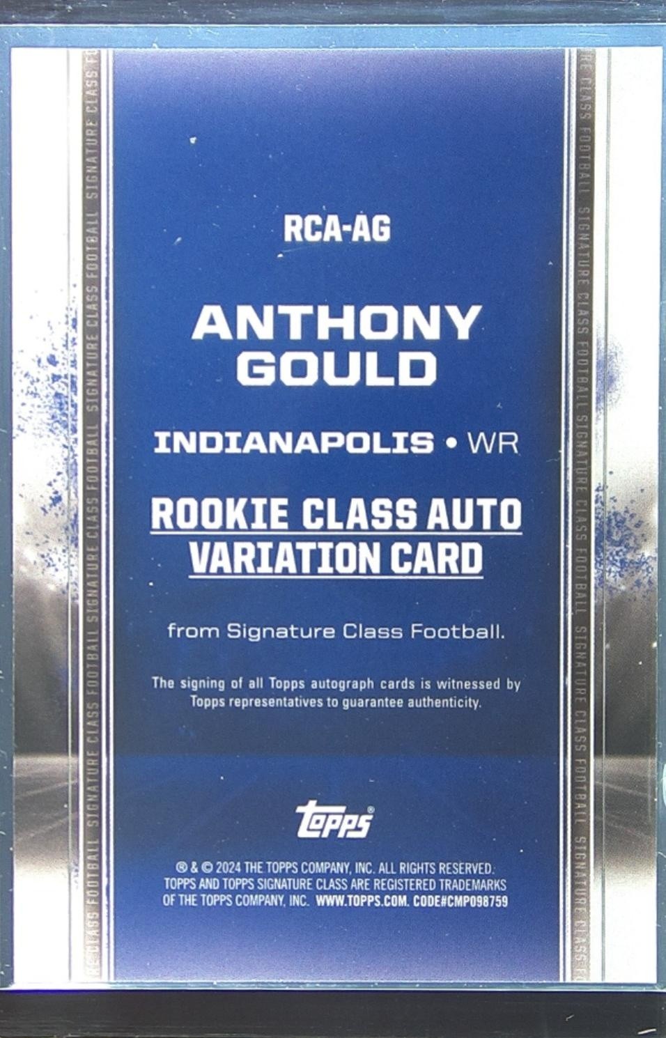 2024 Topps Signature Class Anthony Gould Auto #RCA-AG Colts Rookies Class I Auto - Image 3