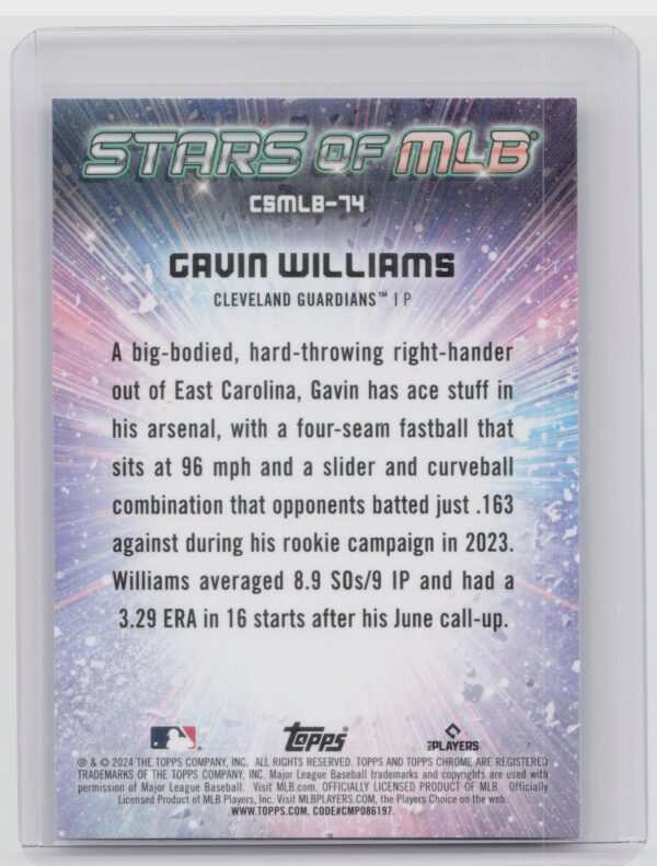 2024 Topps Update Gavin Williams #CSMLB-74 Guardians Stars of MLB Chrome - Image 3