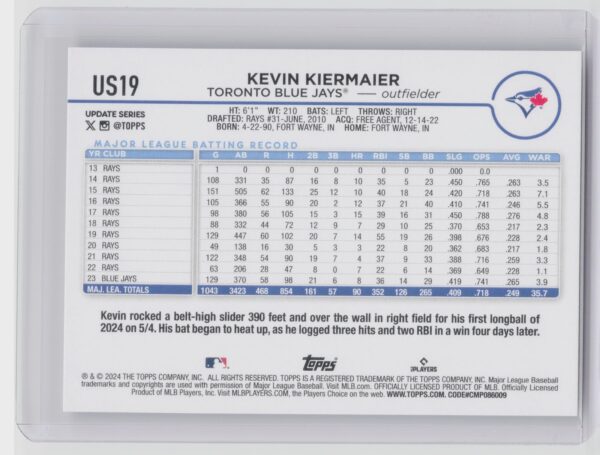 2024 Topps Update Kevin Kiermaier #US19 Jays - Image 3