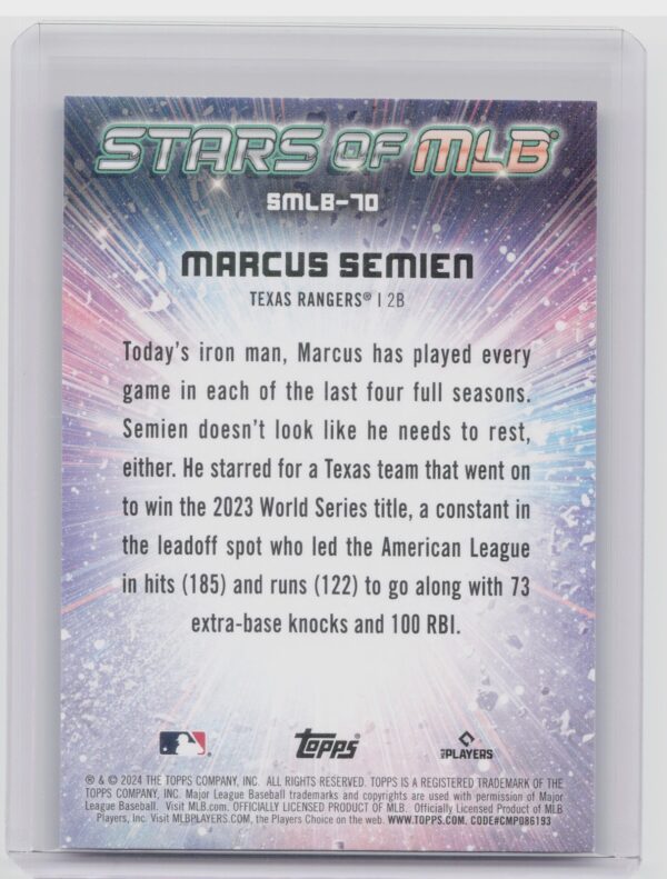 2024 Topps Update Marcus Semien #SMLB-70 Rangers Stars of MLB - Image 3
