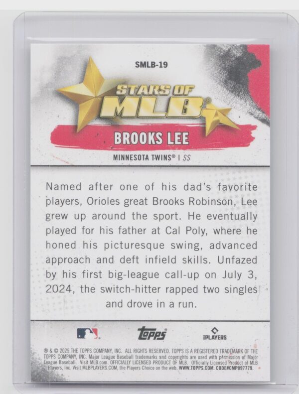 2025 Topps Brooks Lee #SMLB-19 Twins Stars of MLB - Image 3