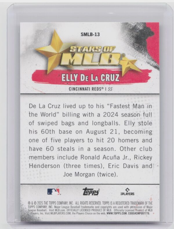 2025 Topps Elly de la Cruz #SMLB-13 Reds Stars of MLB - Image 3