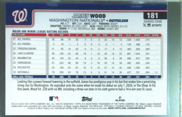 2025 Topps James Wood RC #181 Nationals - Image 3