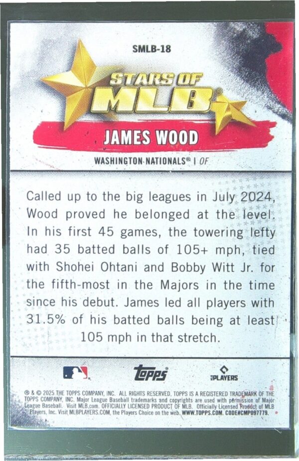 2025 Topps James Wood RC #SMLB-18 Nationals Stars of MLB - Image 3