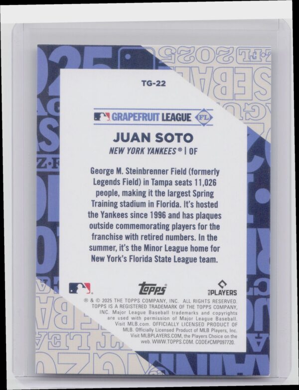 2025 Topps Juan Soto #TG-22 Yankees Training Grounds - Image 3