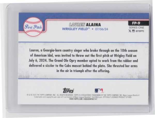 2025 Topps Lauren Alaina #FP-9 Cubs First Pitch - Image 3