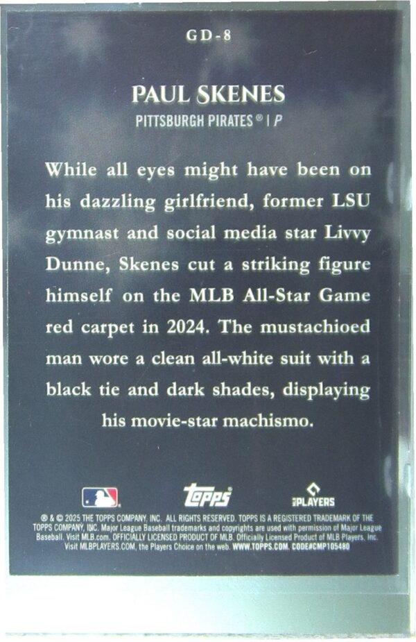 2025 Topps Paul Skenes #GD-8 Pirates Gameday Drip - Image 3