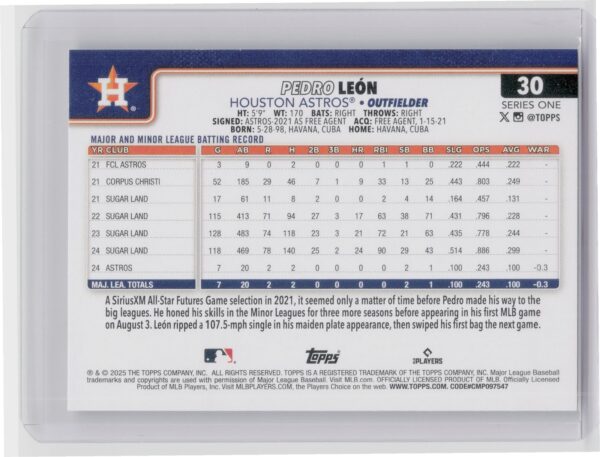 2025 Topps Pedro Leon #30 Astros - Image 3
